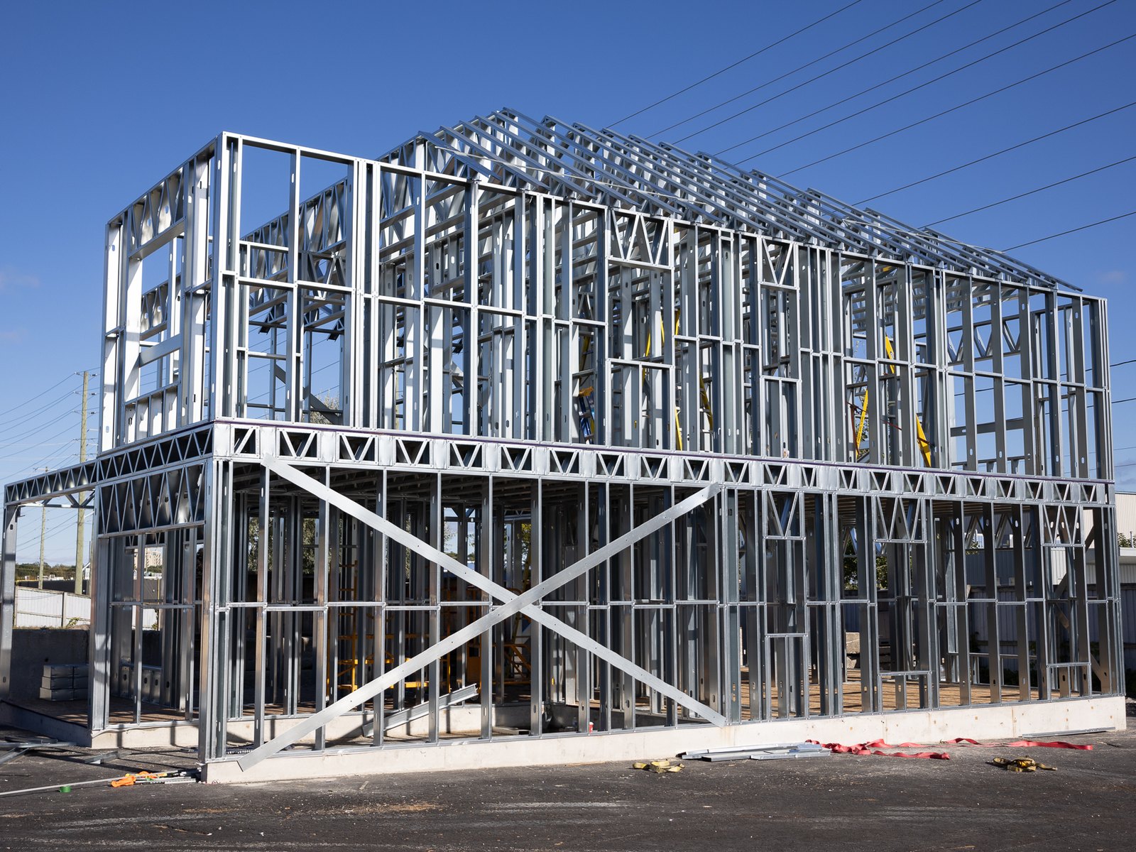 Cold-formed steel wall panels in an EBS Global frame